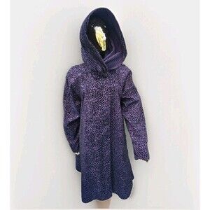 MYCRA PAC Reversible Raincoat Jacket 2 M/L Purple Sheen Flocked Velvet Hooded